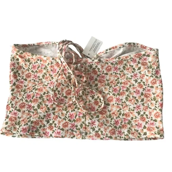 🌻4/$20 Aeropostale Bandeau Floral Print Top with Neck Tie Size Large NWT - Picture 5 of 8
